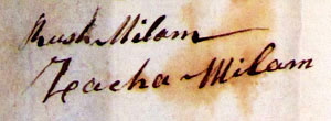 Rush Milam and Zachariah Milam signatures 1785